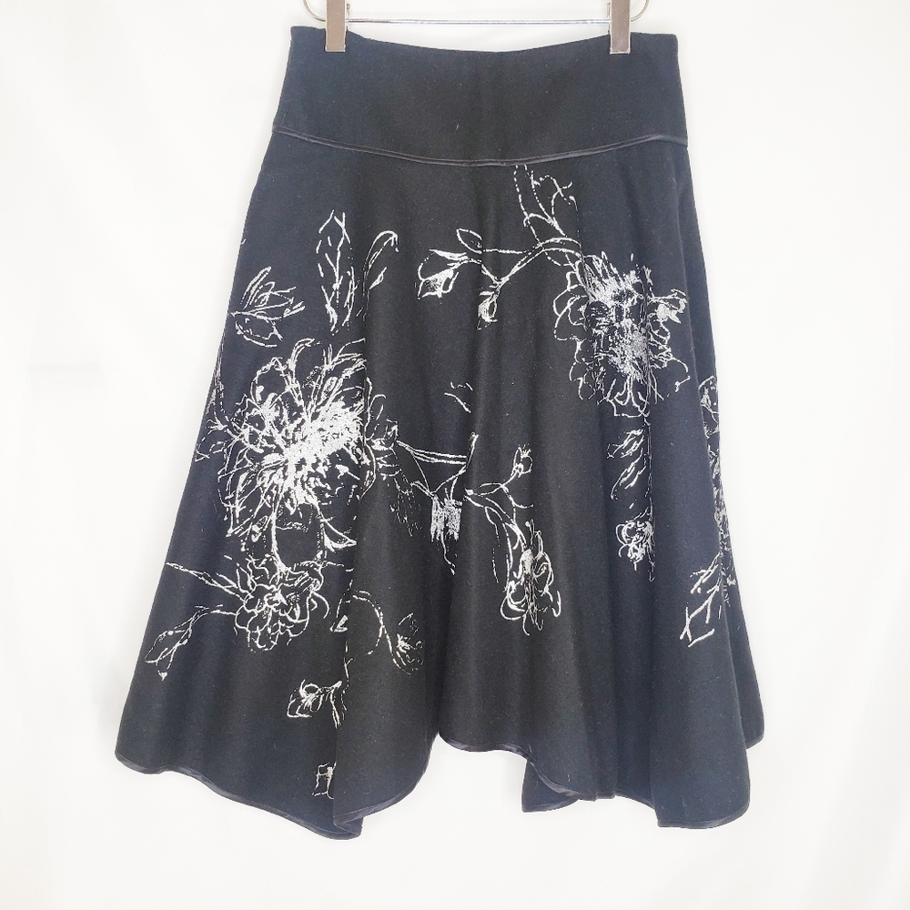 Seasky Black Floral Skater Skirt Handkerchief M